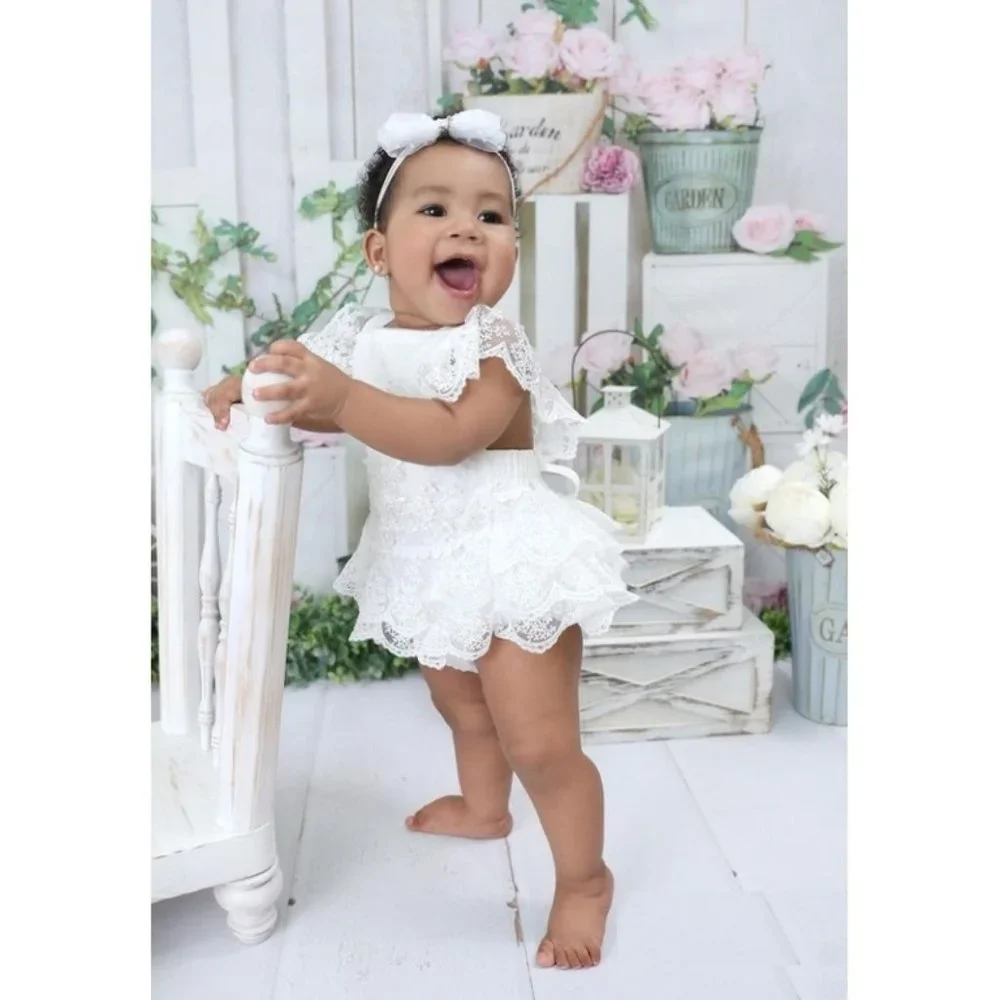 Strawberry Smash Cake First Birthday Outfit Dress Clothes Bodysuit lace romper_2
